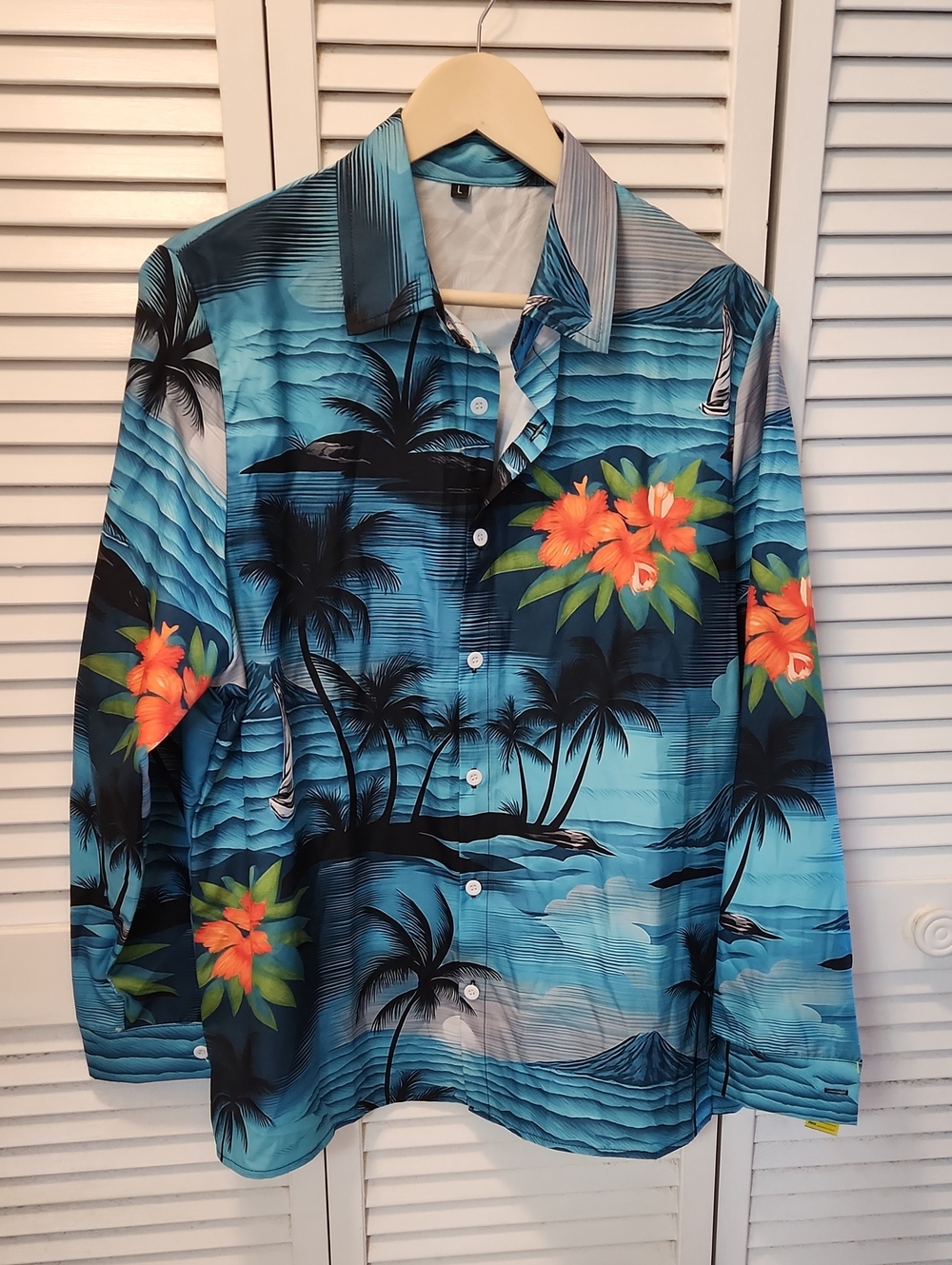 Men's Blue Hawaiian Floral Button-Down Shirt